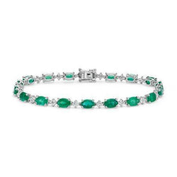 Ovale groene smaragd en ronde diamanten tennisarmband 15.25 karaat sieraden