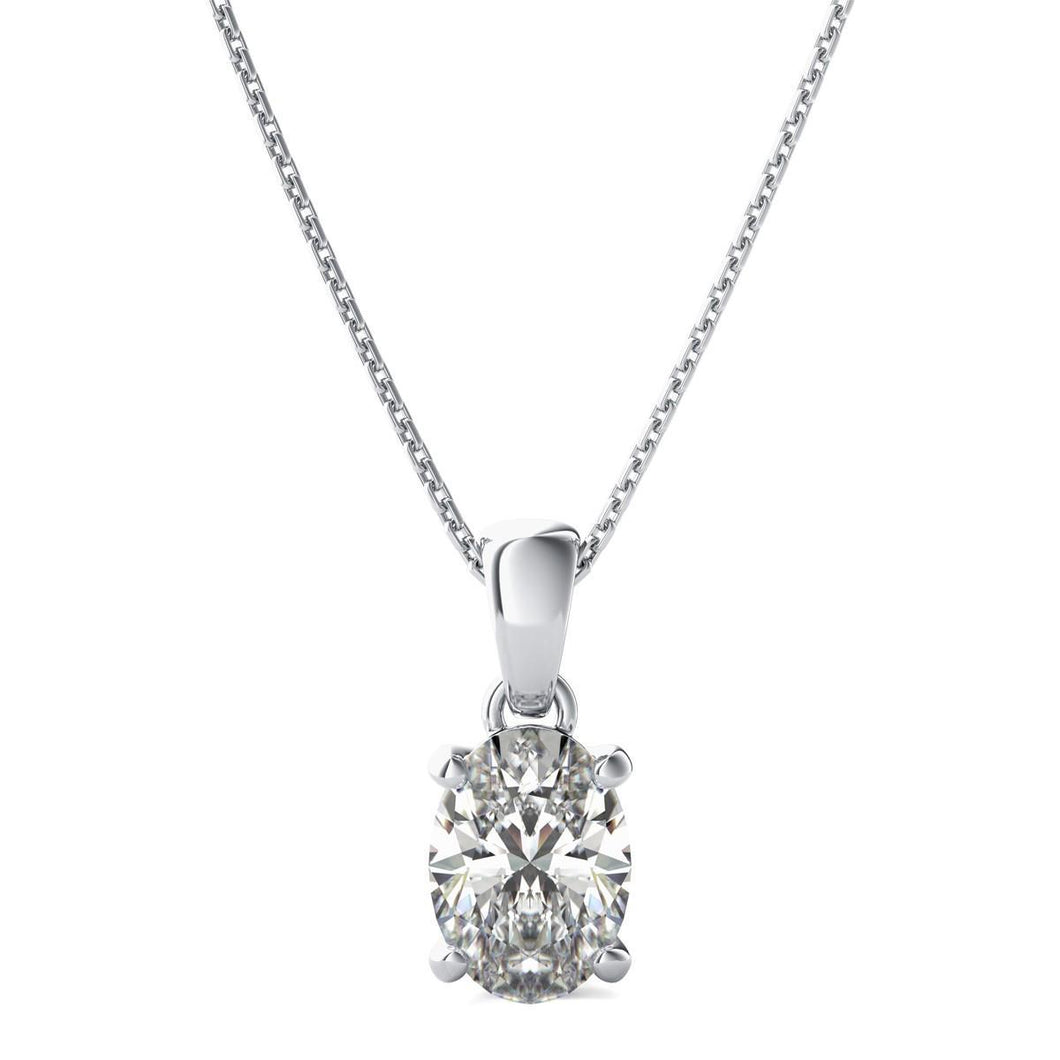 Ovale hanger ketting 2,75 karaat solitaire diamant wit goud 14K - harrychadent.nl