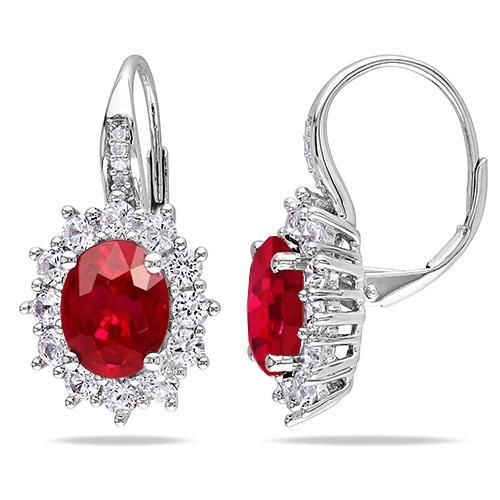 Ovale robijn en diamanten 7,50 ct Dangle oorbellen 14K witgoud - harrychadent.nl