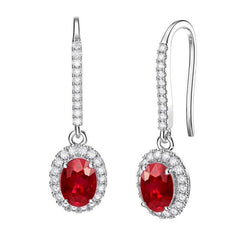Ovale robijn met ronde diamanten 7,50 ct. Dangle Oorbellen Wit Goud 14K