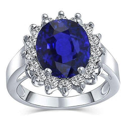 Ovale saffier edelsteen ring 3,50 karaat bloem stijl diamanten