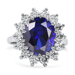 Ovale saffier en diamanten 5,50 karaat trouwring 14K witgoud