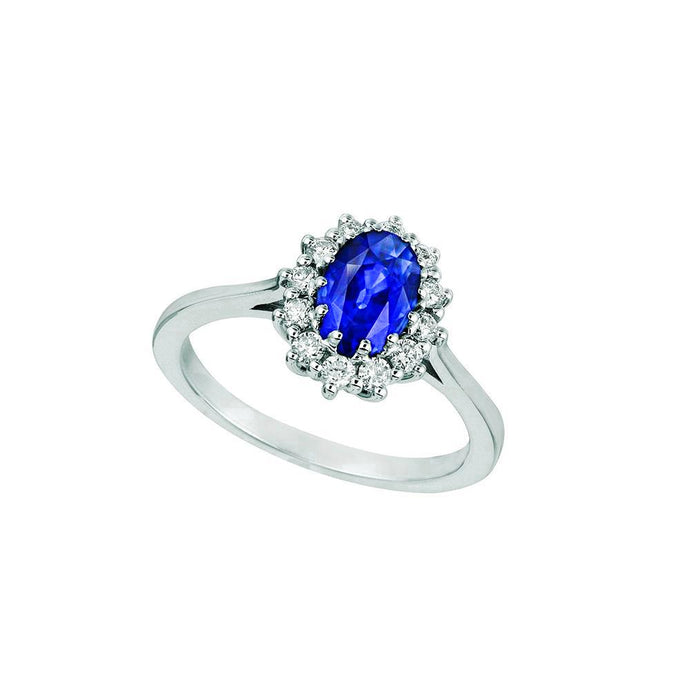 Ovale saffier en diamanten fancy ring 1.55 karaat witgoud 14K - harrychadent.nl