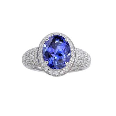 Ovale tanzaniet & diamanten 7 karaats ring effen wit goud 14K - harrychadent.nl