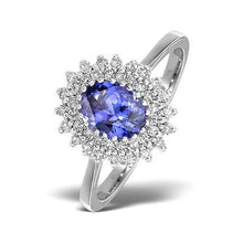 Afbeelding in Gallery-weergave laden, Ovale tanzaniet en ronde diamanten 11.25 karaat ring wit goud 14K - harrychadent.nl

