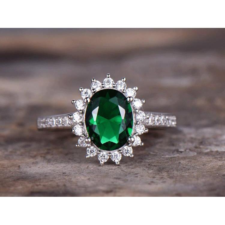 Ovale vorm groene smaragd en diamanten ring wit goud 14K 5,75 Ct - harrychadent.nl