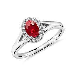 Ovale vorm rode robijn diamanten ring 1,20 karaat wit goud 14K