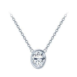 Ovale 1 Karaat Bezel Set Echt Diamanten Hanger Ketting Met Ketting WG 14K
