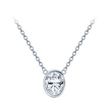 Ovale 1 Karaat Bezel Set Echt Diamanten Hanger Ketting Met Ketting WG 14K