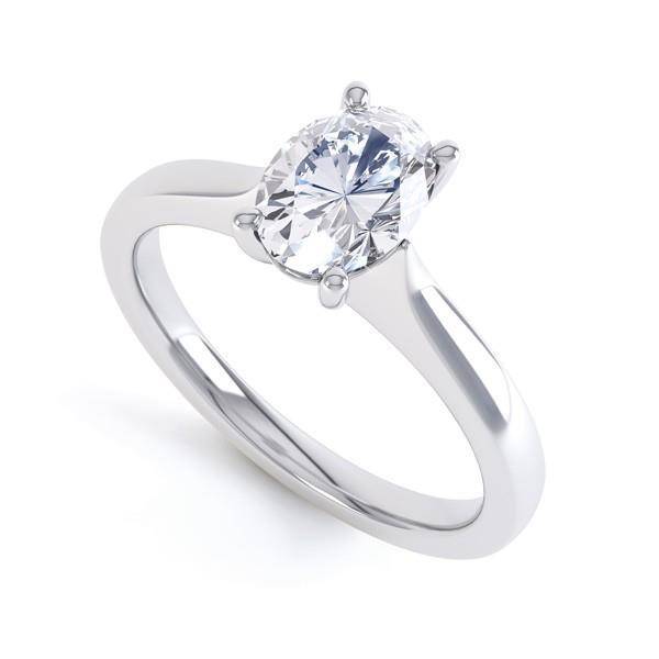 Ovale Echt Diamanten Dames Witgouden Solitaire Ring 1 Karaat