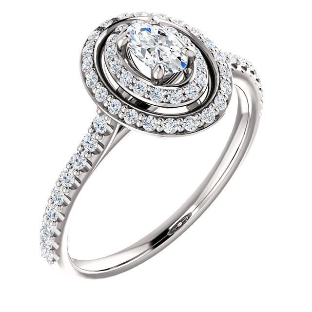 Ovale Echt Diamanten Halo-ring 1.96 Karaat Witgoud 14K Sieraden