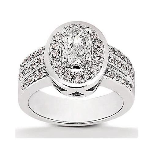 Ovale Echt Diamanten Halo Verlovingsring 2,51 Karaat Witgoud 14K Sieraden