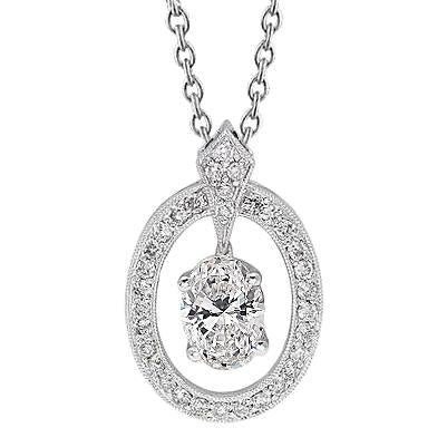 Ovale En Ronde Echt Diamanten Halsketting Hanger 1,82 Karaat 14K Witgoud