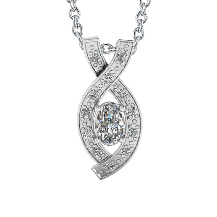 Ovale En Ronde Echt Diamanten Verstrengelde Hanger Ketting 2,70 Karaat WG 14K