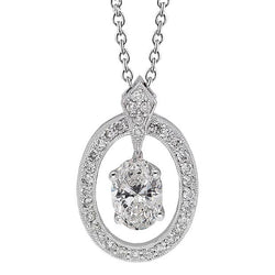 Ovale En Ronde Halo Echt Diamanten Hanger Ketting 2,25 Karaat Witgoud 14K