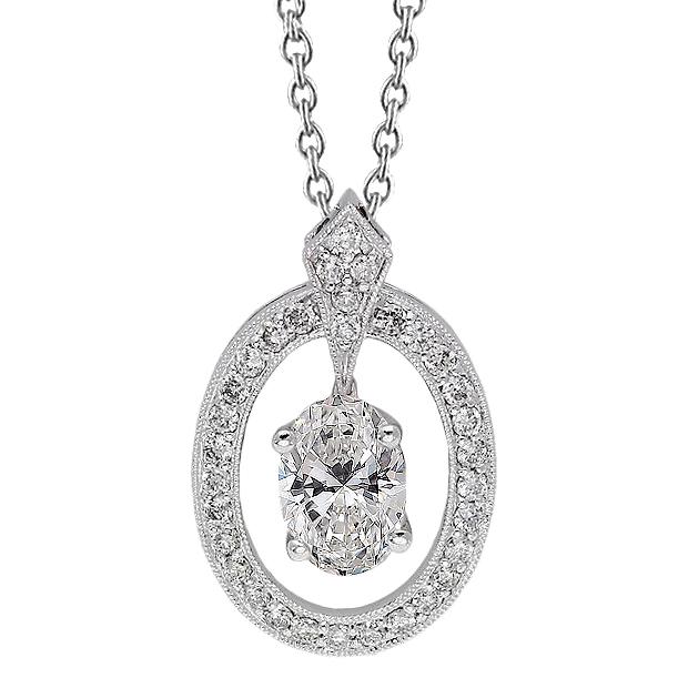 Ovale En Ronde Halo Echt Diamanten Hanger Ketting 2,25 Karaat Witgoud 14K