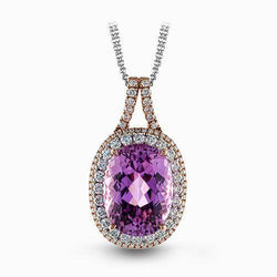 Paarse Kunziet Kristal met Natuurlijke uit de a aarde gewonnen Diamanten Hanger