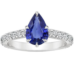 Pave Diamanten Verlovingsring Prong Set Peer Blauwe Saffier 5,50 Karaat