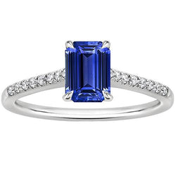 Pave Set diamanten ring smaragd Ceylon saffier wit goud 3,50 karaat
