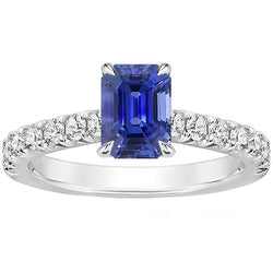 Pave Setting Diamond Ring smaragd Ceylon Sapphire 4,25 karaat