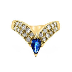 Pave diamant Ring versterker Geel goud Peer Blauwe Saffier 1,50 Karaat