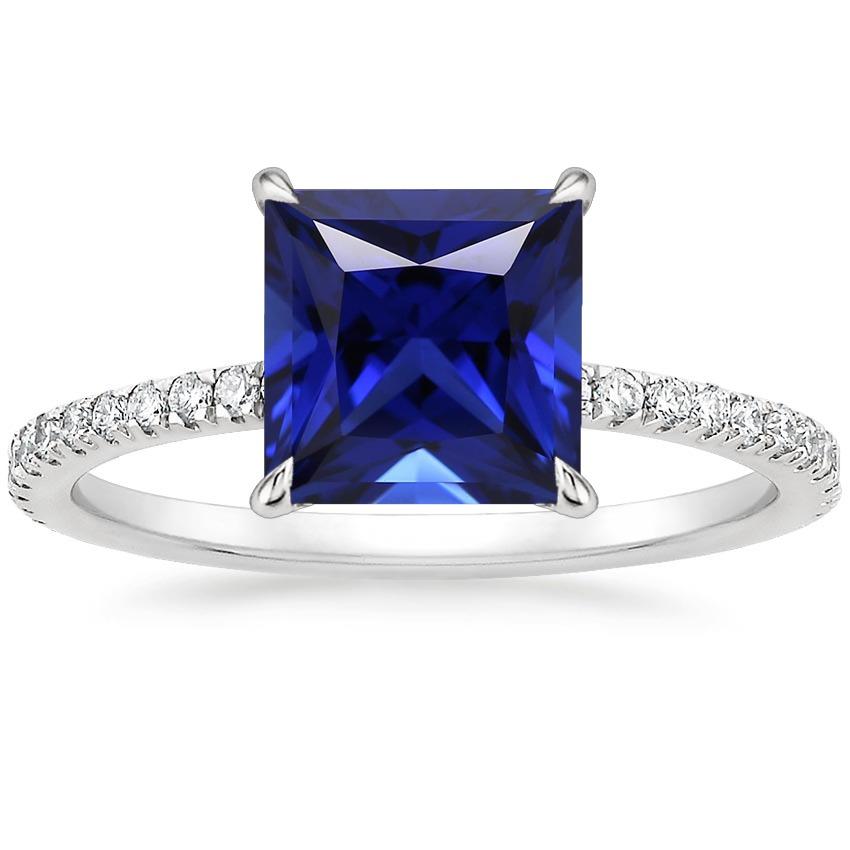 Pave diamanten ring met prinses Ceylon Sapphire Center 5,50 karaat - harrychadent.nl