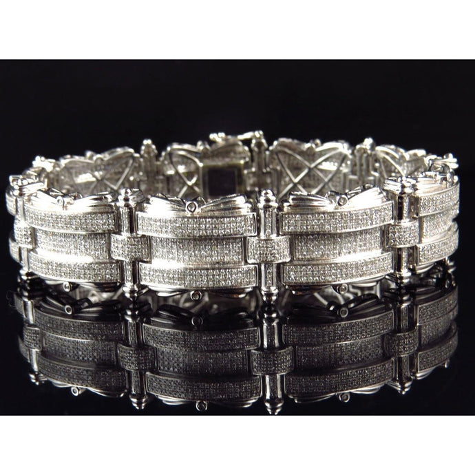 Pave Set Ronde Geslepen Echt Diamanten Heren Armband Wit Goud 14K 15 Karaat