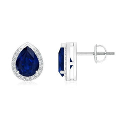 Peer Ceylon blauwe saffier ronde diamanten oorknopjes 2.80 karaat WG 14K