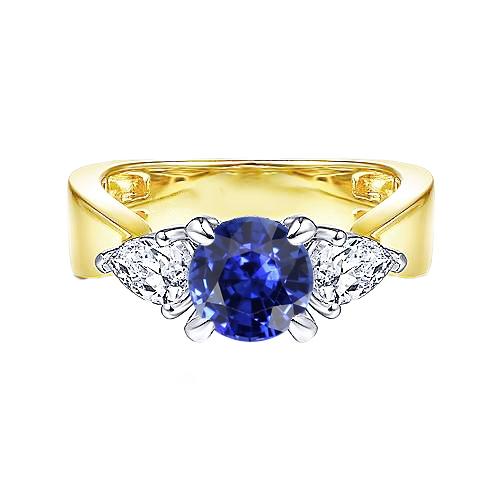 Peer Diamant 3 Steen Blauwe Saffier Ring 2 Karaat Tweekleurige Prong Sets - harrychadent.nl