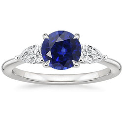 Peer Diamant 3 Stenen Ring Rond Geslepen Blauwe Saffier Sieraden 3 Karaat