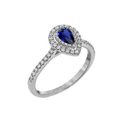 Peer Dubbele Halo Ring Blauwe Saffier 14K Gouden Diamanten 2,50 Karaat