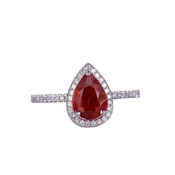 Peer Geslepen Rode Robijn & Diamanten Trouwring Wit Goud 14K 3,45 Karaat