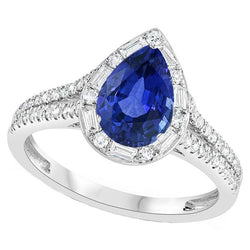 Peer Halo Blauwe Saffier Ring Dubbele Schacht & Stokbrood Diamanten 5 Karaat