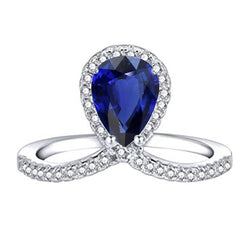 Peer Halo Diamond Ring Enhancer natuurlijke blauwe saffier 3,50 karaat