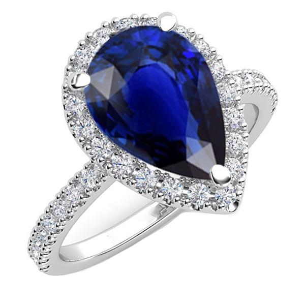 Peer Halo Edelsteen Ring Blauwe Saffier Diamanten Accenten Sieraden 5 Karaat - harrychadent.nl