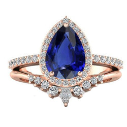Peer Halo trouwring set diepblauwe saffier en diamanten 4,50 karaat