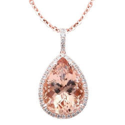 Peer Morganite en ronde diamanten 23.50 Ct hanger rosé goud 14K