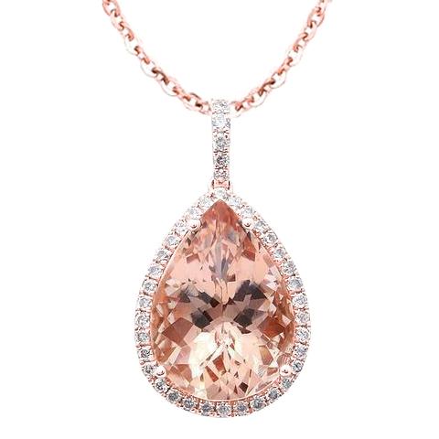 Peer Morganite en ronde diamanten 23.50 Ct hanger rosé goud 14K - harrychadent.nl