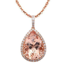 Peer Morganite met diamanten hanger 26 kt rosé goud 14K