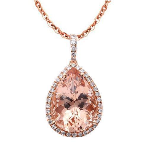 Peer Morganite met diamanten hanger 26 kt rosé goud 14K - harrychadent.nl