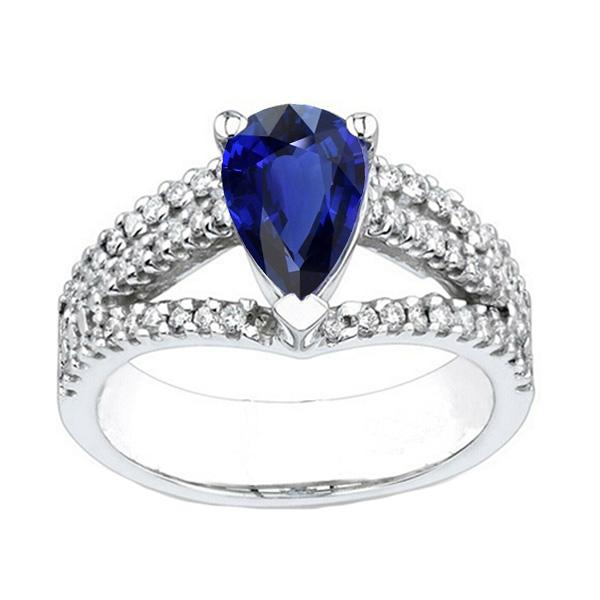 Peer Solitaire Blauwe Saffier Met Accenten Ring Split Shank 3 Karaat - harrychadent.nl