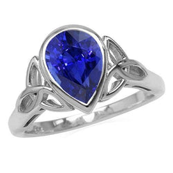 Peer Solitaire Ring Bezel Set Blauwe Saffier Knoopstijl 1,50 Karaat
