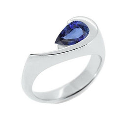 Peer Solitaire Ring Blauwe Saffier 1 Karaat Halve Bezel Set Witgoud