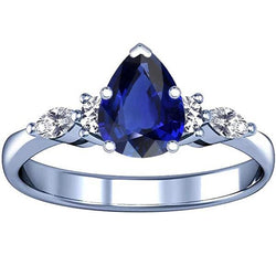 Peer Solitaire Ring Blauwe Saffier Met Diamanten Accenten 3.50 Karaat