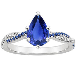 Peer Solitaire Ring met blauwe saffier en diamanten accenten 3,75 karaat