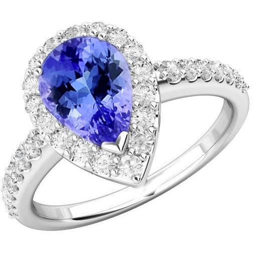 Peer Tanzaniet met ronde diamanten 3.95 karaat ring 14K witgoud - harrychadent.nl