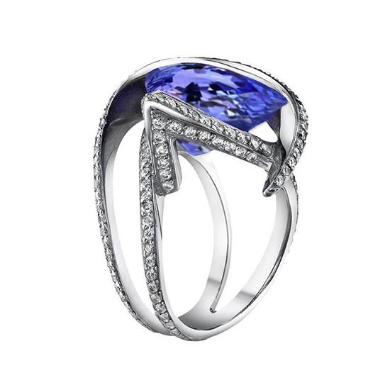 Peer Tanzanite diamanten ring 5 karaat edelsteen wit goud 14K sieraden - harrychadent.nl