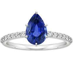 Peer blauwe saffier Solitaire met diamanten accenten Ring 4,50 karaat