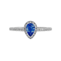Peer blauwe saffier diamanten Halo Ring 4,50 karaat echt goud Nieuw