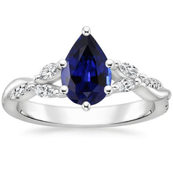 Peer blauwe saffier edelsteen ring 7,25 karaat markiezin & ronde diamanten